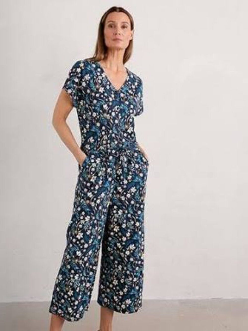 Seasalt Cornwall rose trellis jersey jumpsuit navy and white Size 10 US Tall